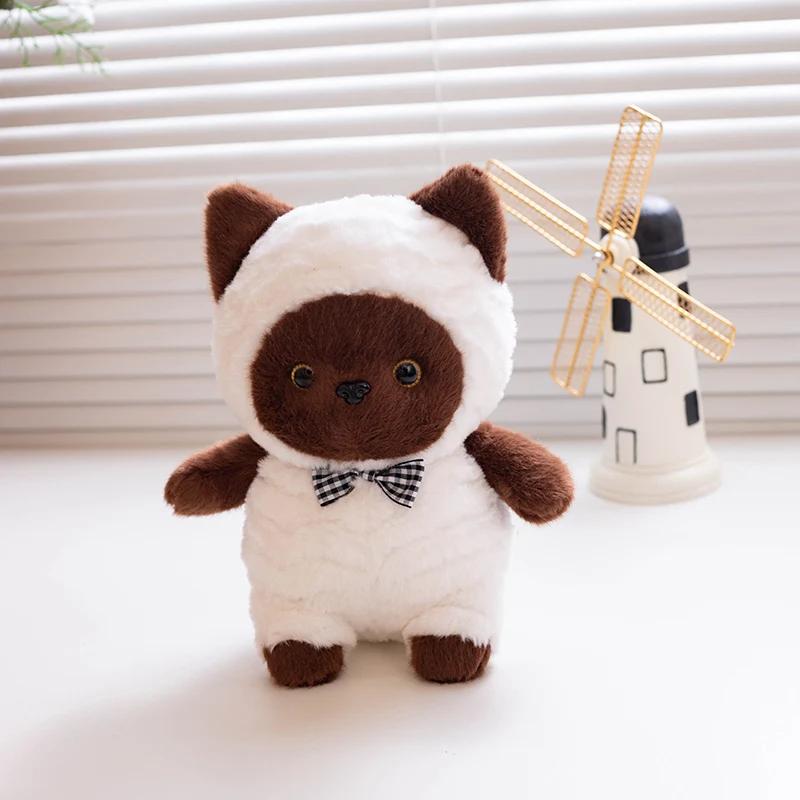 23cm Naughty Cat Plush Toy Kitten Soft Stuffed Doll  White Brown Pussycat Mewed Cute Birthday Gift for Kids Home Decor