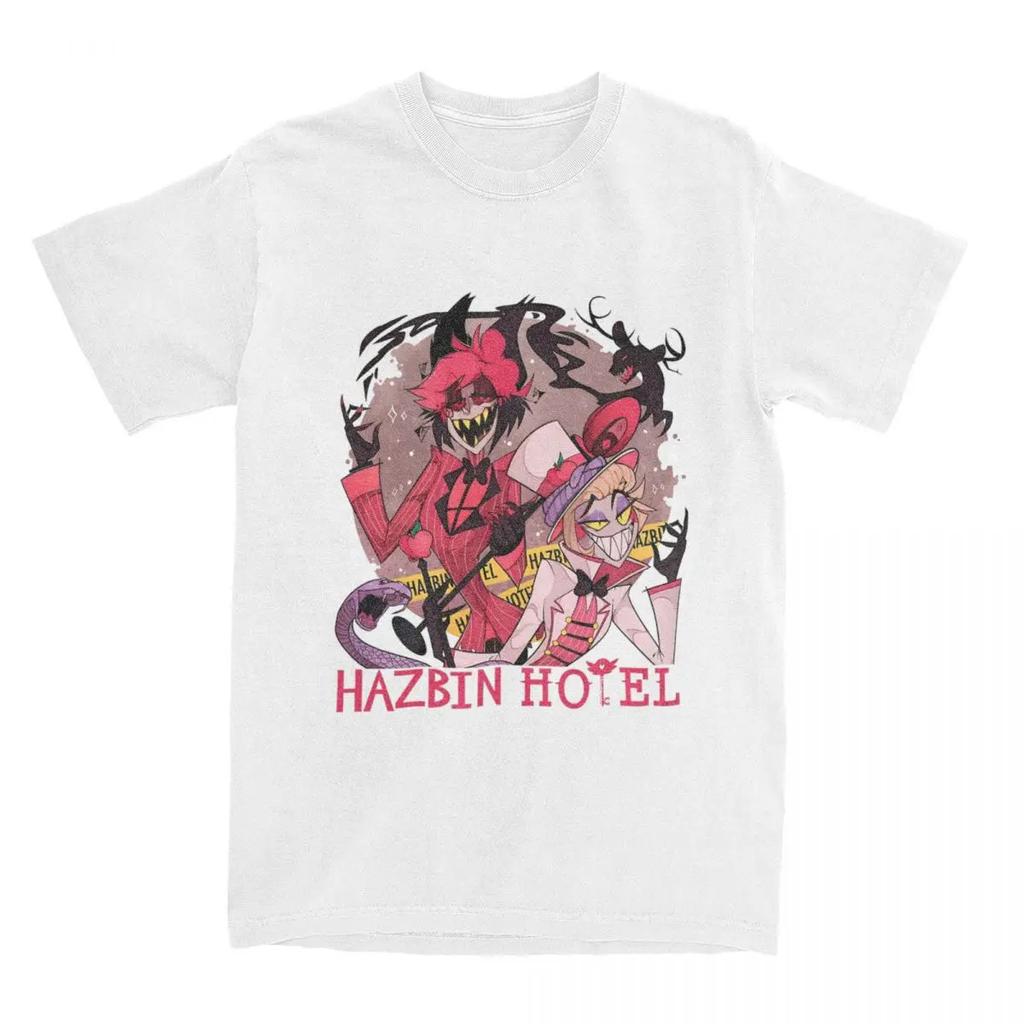Cool Hazbins Hotels Alastor And Lucifer T-Shirts Men Round Neck 100% Cotton T Shirt Demon Short Sleeve Tees Printed Clothes