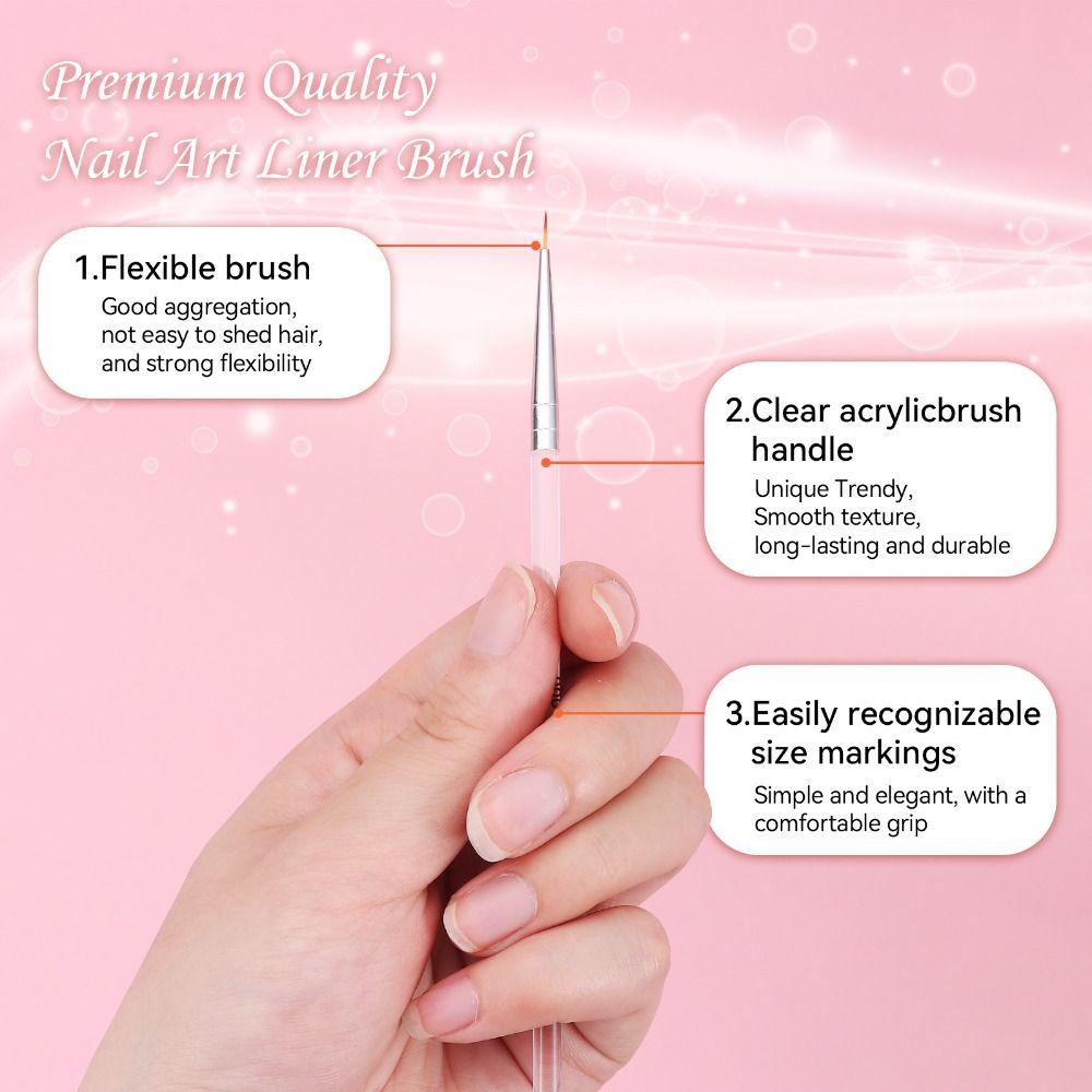 5Pcs 6/9/12/18/24mm Nail Art Liner Brushes Set  For Gel Polish Dotting Pen