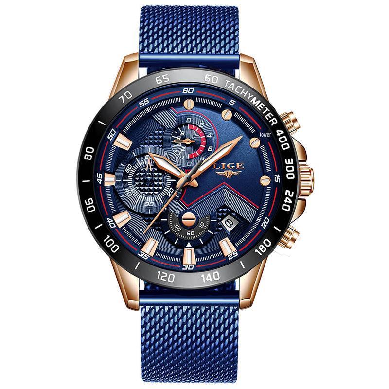 

LIGE Men s Mesh Strap Chronograph Waterproof Watch (2019)