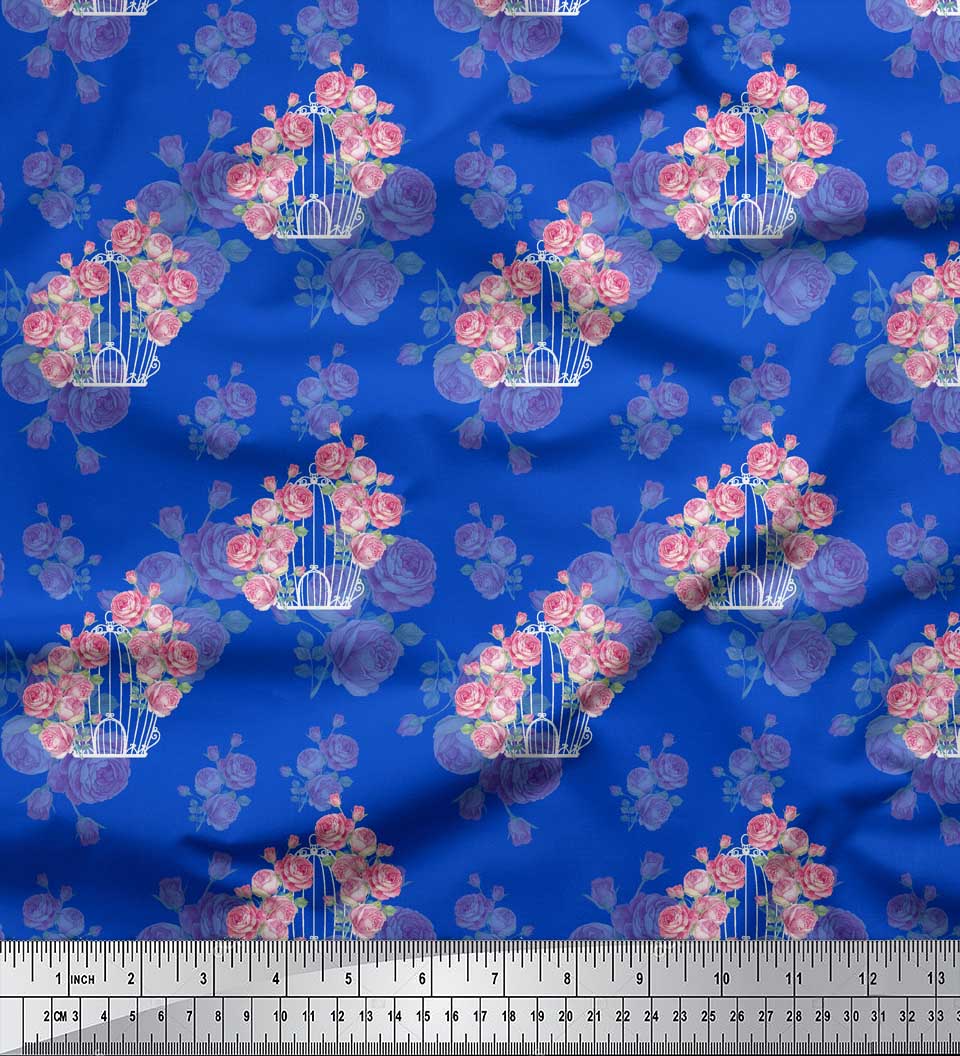 

Клітка з японської креп-атласної тканини Soimoi Black & Grandiflora Roses Floral Print Тканина на метр 42 дюйма 42 Inch Wide - Poly Crepe синій