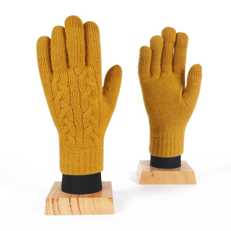 Adult Winter Touch Screen Knitted Gloves for Women Double Layer Plus Velvet Warm Cold proof Five Finger Gloves Riding Anti Slip Gloves for Men