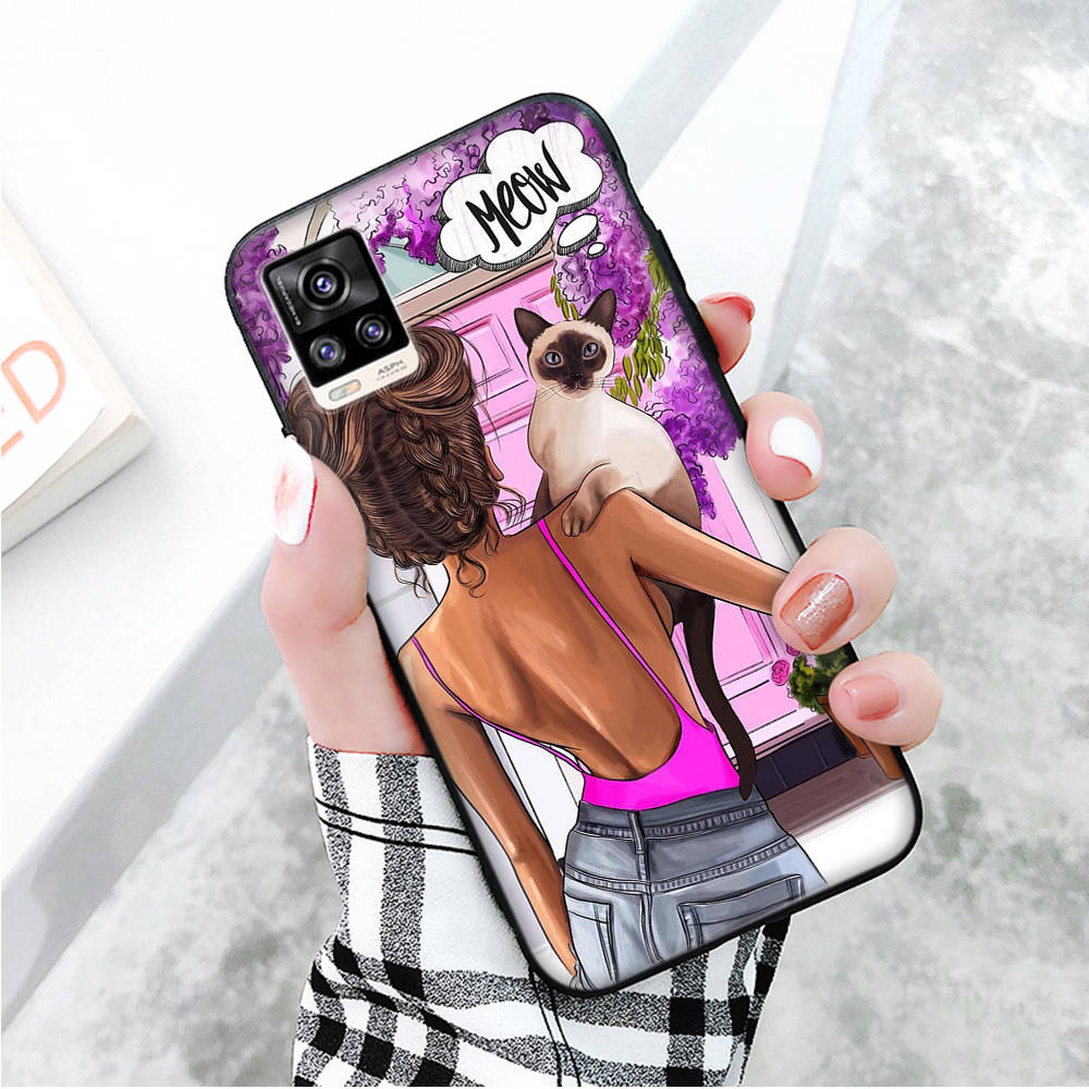 Černé pouzdro pro Xiaomi Redmi 13C Note 9 iPhone XR 7 8 14 15 11 12 13 X XS Pro Max Samsung A25 S23 S24 FE Ultra Plus Dívky a mazlíčci