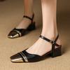 Elegant Women's Sandals Summer Shoes 2025 Close Toe Ankle Strap Black Beige Low Heels Wedding Party Footwear Shoes Female Brand