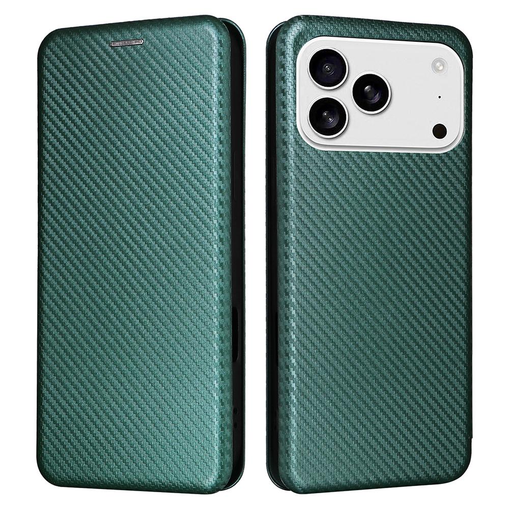 

For iPhone 17 Pro Max Case Carbon Fiber Texture Drop-Proof PU Leather Phone Cover Green