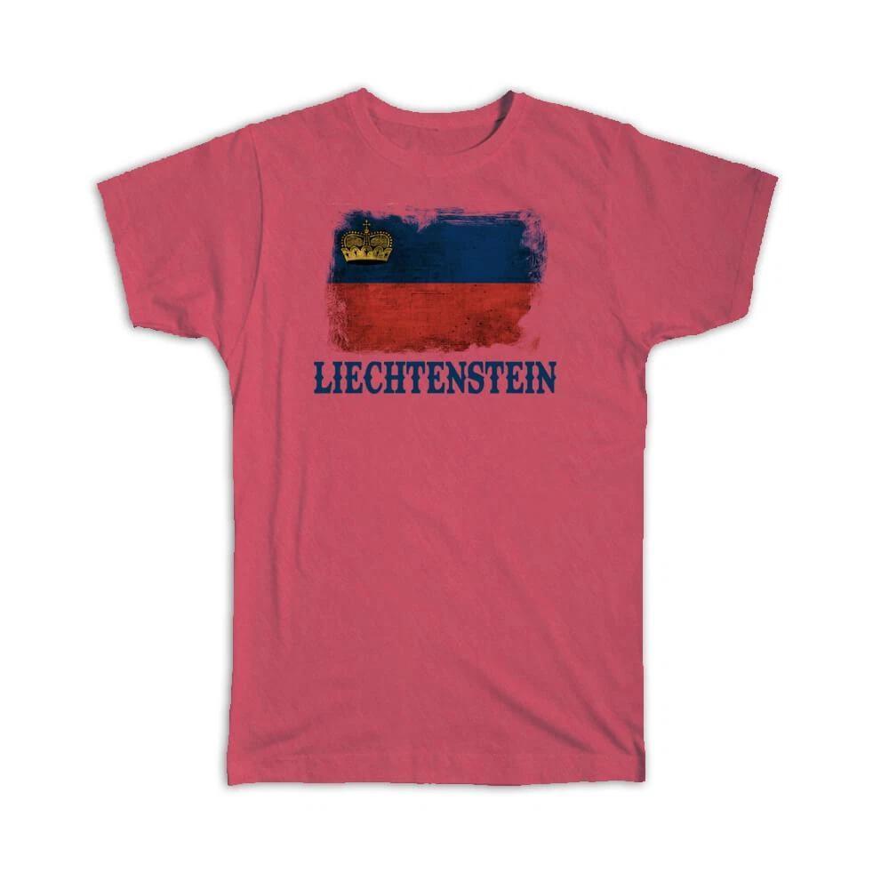 Gift T-Shirt : Liechtenstein Flag Citizen Distressed Proud European Country S