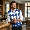 Men's Casual V-Neck Wool Knit Sweater Vest with Christmas Plaid Print