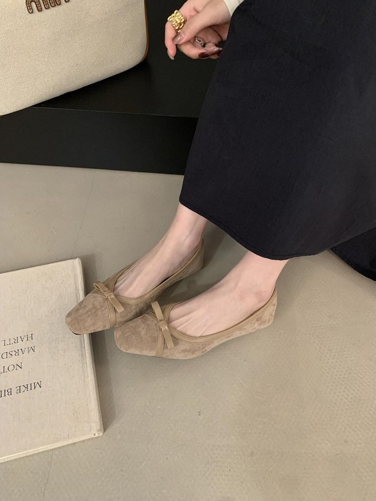 French retro square head single shoes women's bow Mary Jane shoes spring flat soft sister small leather shoes fairy wind ladyshoes