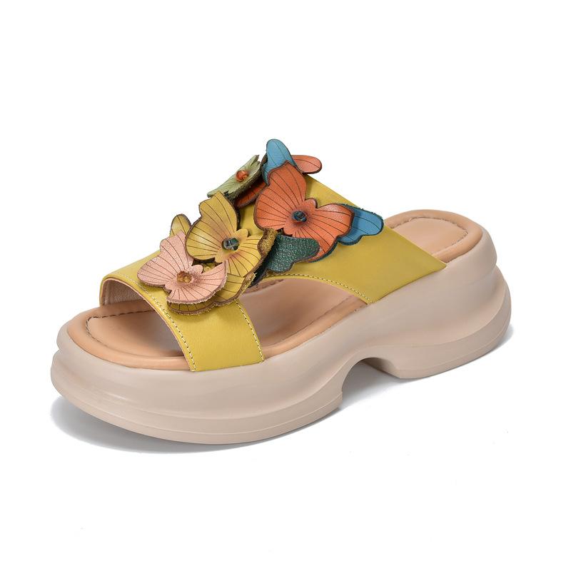 

Johnature Тапочки в стиле ретро с открытым носком, легкие, на толстой подошве, из натуральной кожи, женские 38 жёлтый