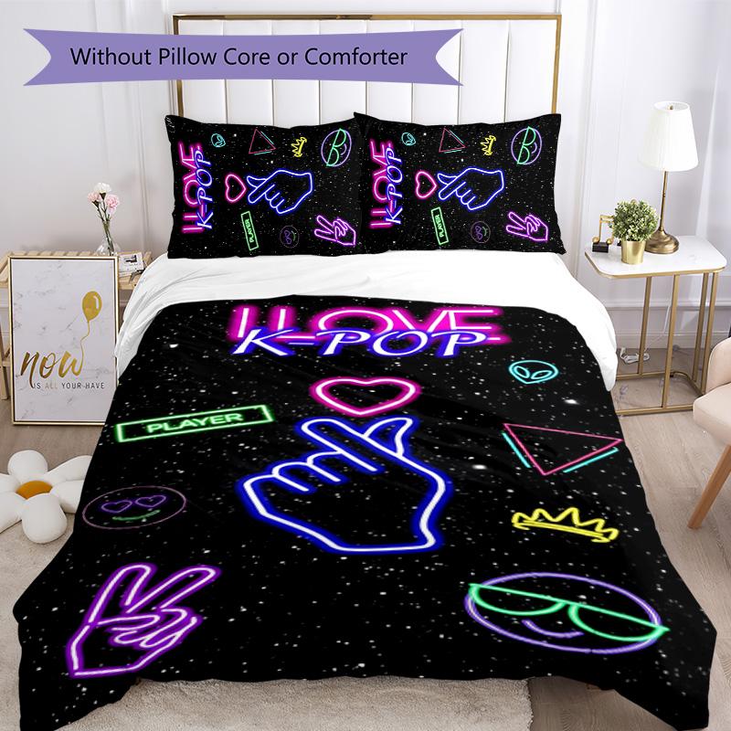 KPOP 3pcs Bedding Set Duvet Cover Closure Includes 1 Duvet Cover & 2 Pillowcases for All Seasons Bedroom Home Dorm Decor