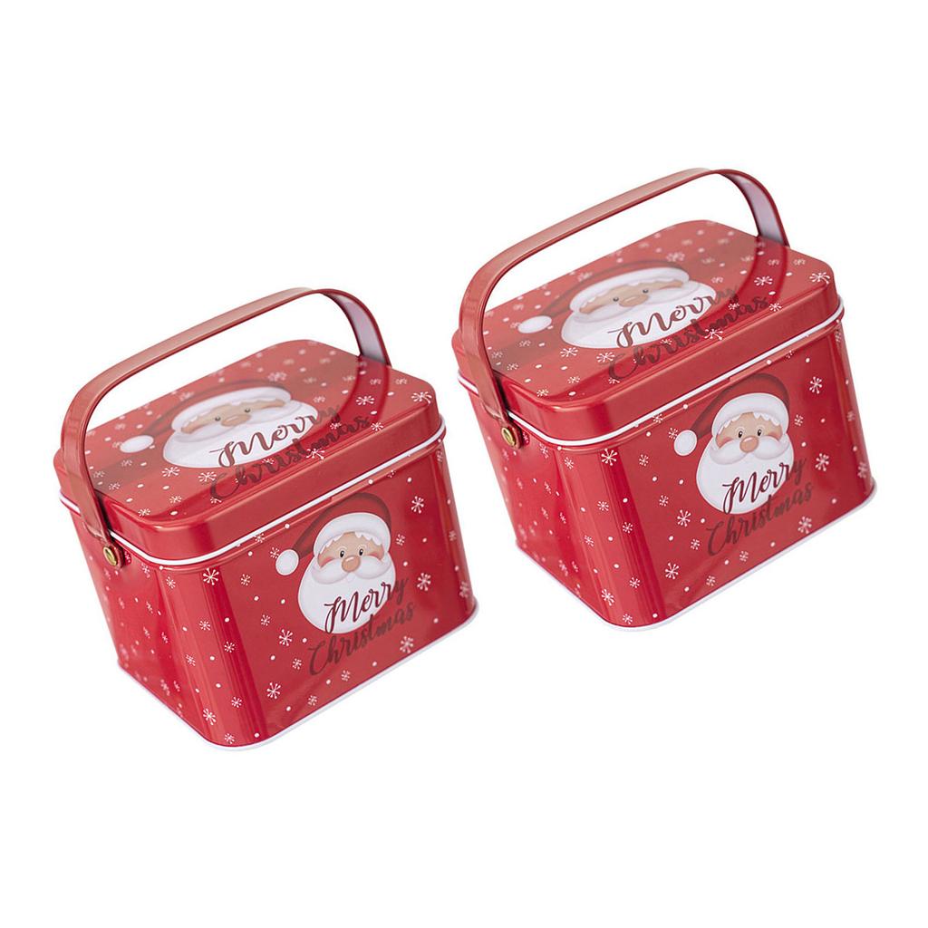 2pcs Christmas Candy Boxes with Handle Handheld Sweets Tins Portable Tinplate Candies Holders Sugar Storage Container