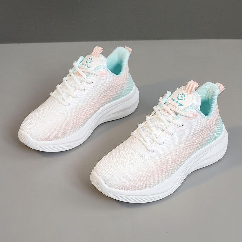 

FZ6606 Дышащая белая вязаная обувь: Весна/Осень 2025, Увеличивающие рост, Трендовые, Тонкая подошва, Износостойкие повседневные кроссовки Size 39 розовый зеленый