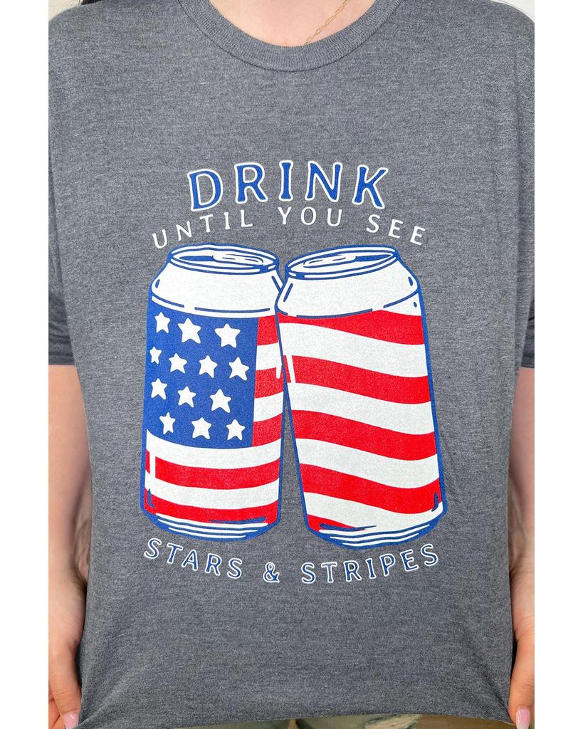 Azura Exchange Gray USA Flag Drink Cans Slogan Graphic Tee