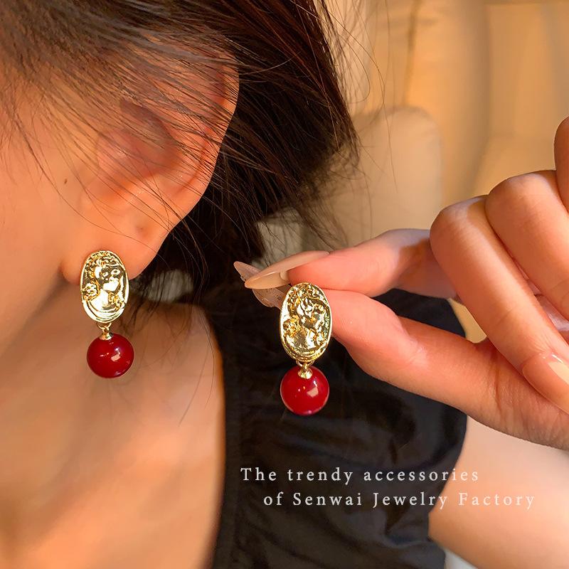 New retro human avatar earrings femininity red beanie earrings celebrity ears
