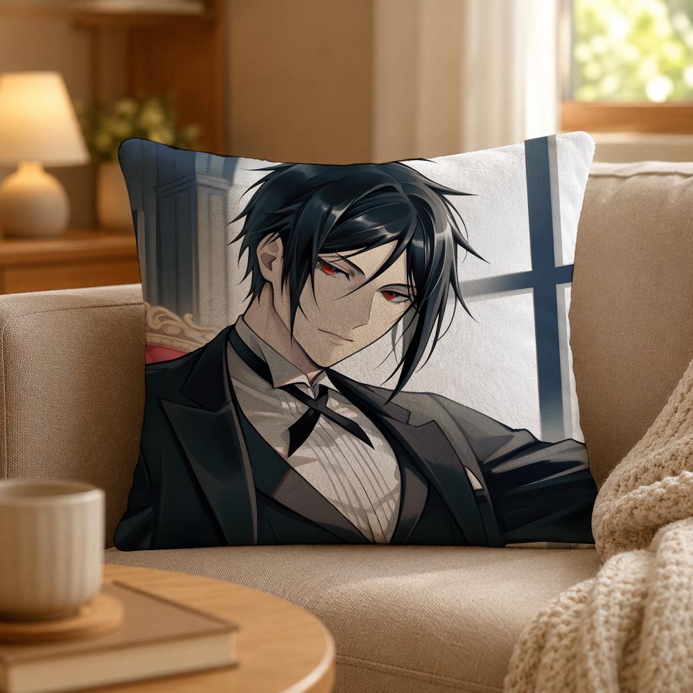 Anime Black Butler Gothic Art Cushion Cover Personalized Short Plush Soft Bedroom Sofa Home Decor Gift