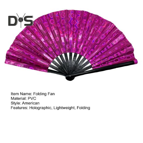 Holografischer Faltfächer, tragbar, schillernder PVC-Handfächer, Regenbogen-Sommer-Handfächer, Dekoration, Tanz-Performance-Requisiten, Party-Kostümzubehör