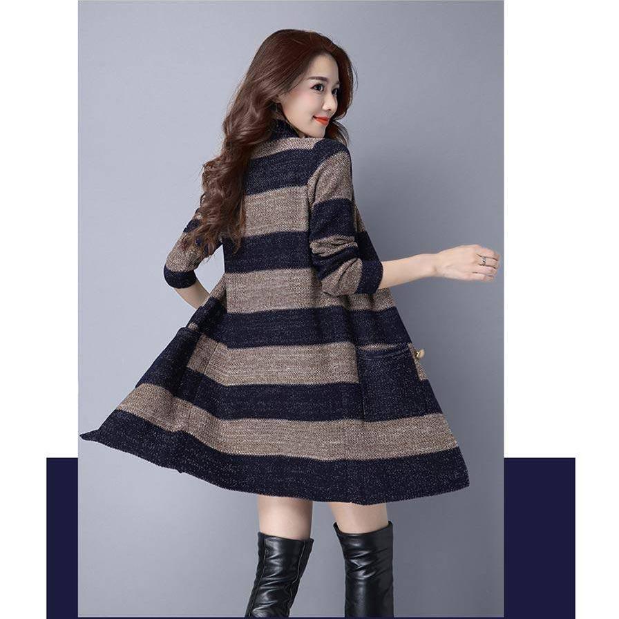 Divoká bunda Kabát Pletený kardigan Svetr Dámský středně dlouhý Volný svetrový kabát Zesílený