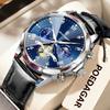 Luxury Men Wristwatch Quartz Waterproof Luminous Moon Phase Chronograph Leather Man Watch Male Reloj