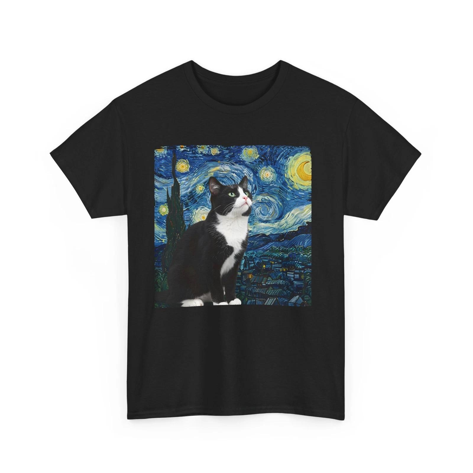 Футболка «Кошка Звездная ночь» | Футболка в стиле Fine Art | Звездная ночь в стиле Ван Гога L