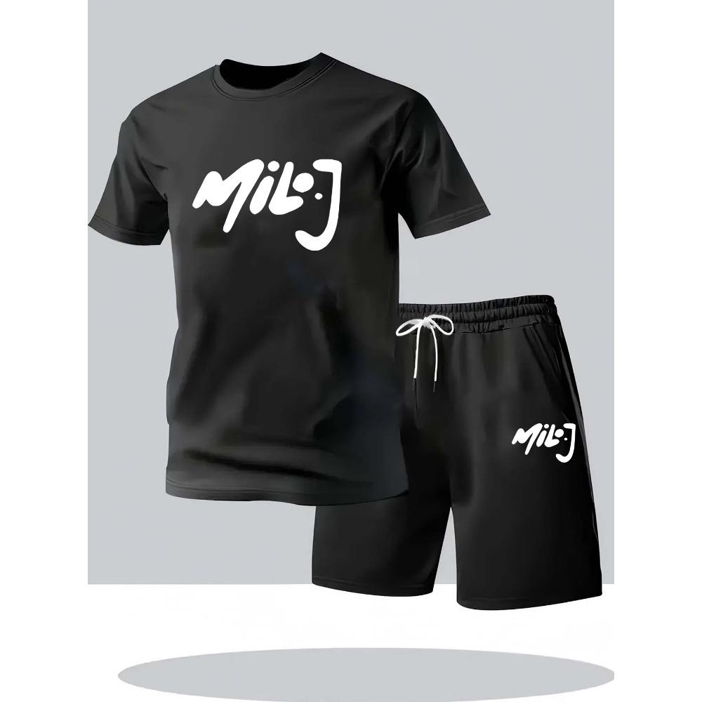 Men s T-shirt Shorts Comfortable Sportswear Fashionable Two-piece Breathable Sportswear Set, Fabric Comfortable and Soft, Suitable for Daily Wear S