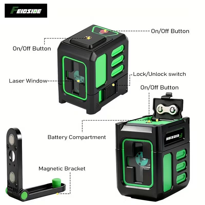 High-Precision Portable Green Laser Level with Infrared 2-Line Projection for Home Use