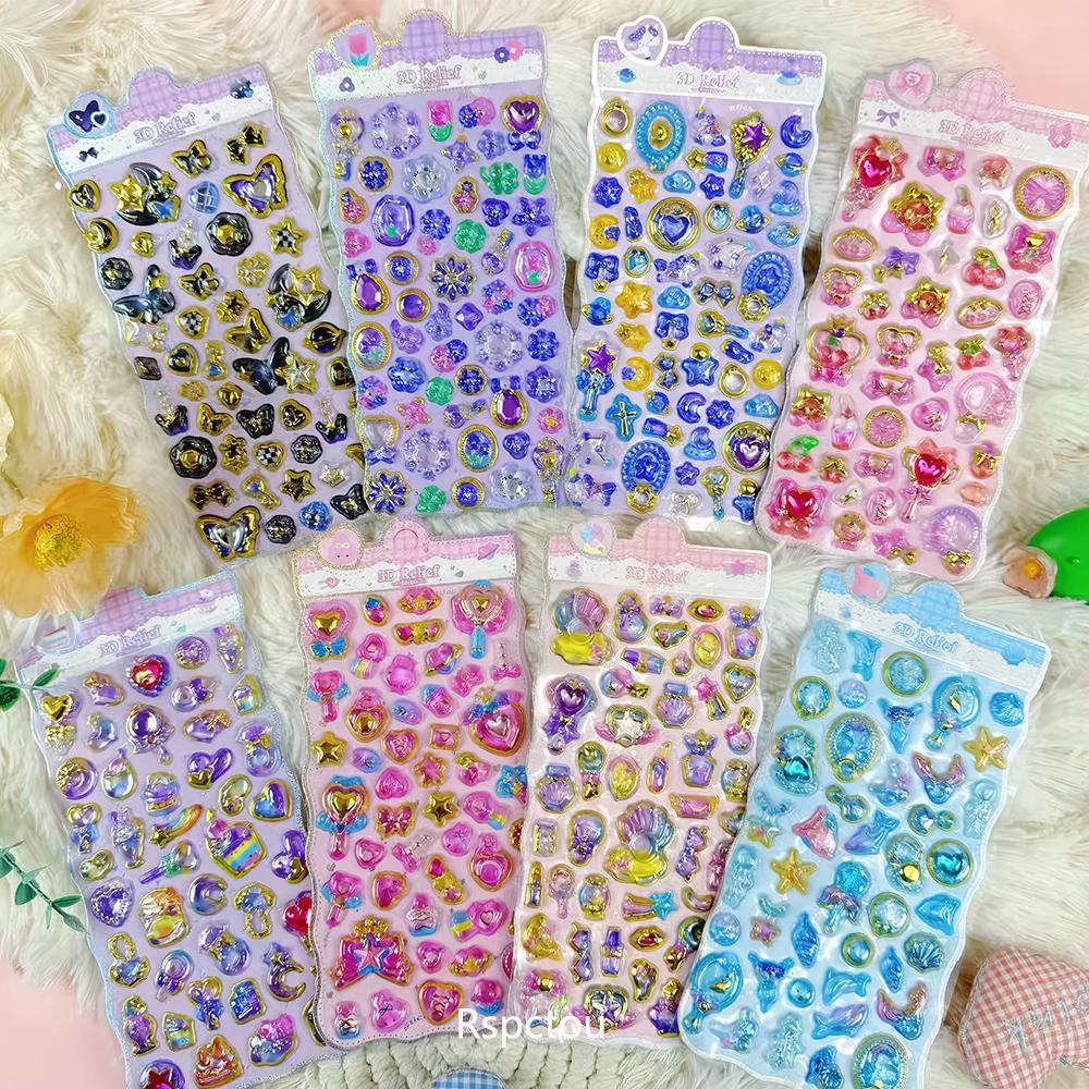 1/8pcs Cartoon Cute Aesthetic 3D Stickers Creative Animal Food Crystal Sticker for Notebook Guitar Decoration Decals Gift