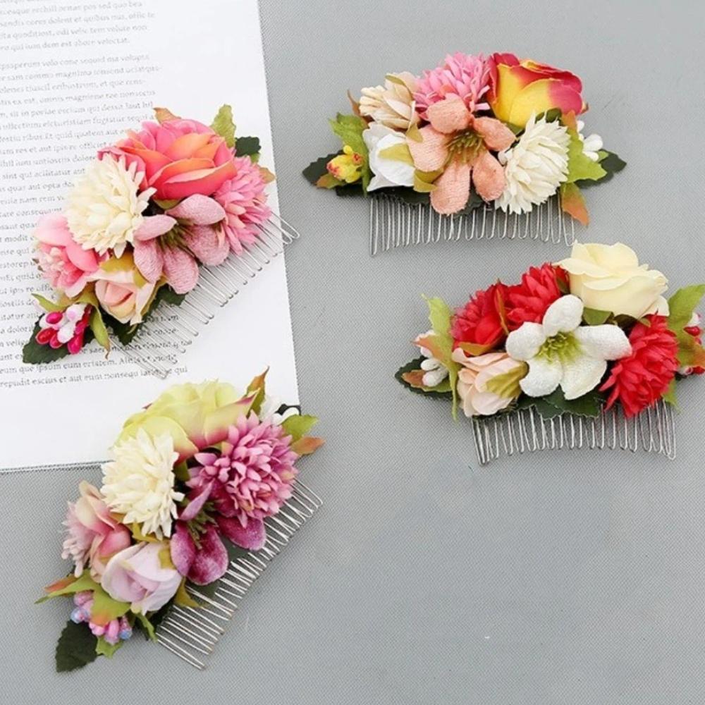 Simulation Floral Bridal Hair Accessories Vintage Bridesmaid Headwear Flower Hair Comb Festival