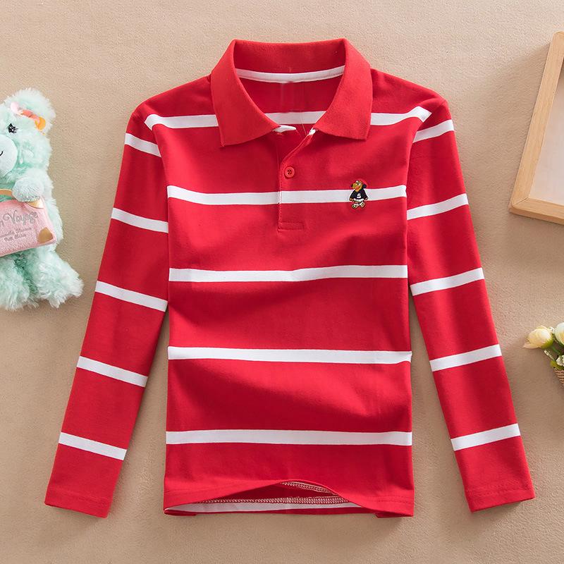 Boys' Korean Style Striped Long-Sleeve Polo Shirt with Turn-Down Collar (Sizes 100-170 cm) - Autumn & Spring Wear