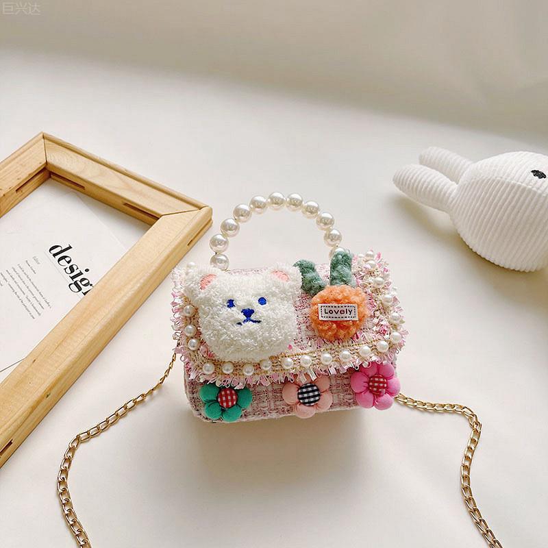 

Stylish Children s Handbag Charming Princess Design With Pearl Details For Girls рожевий