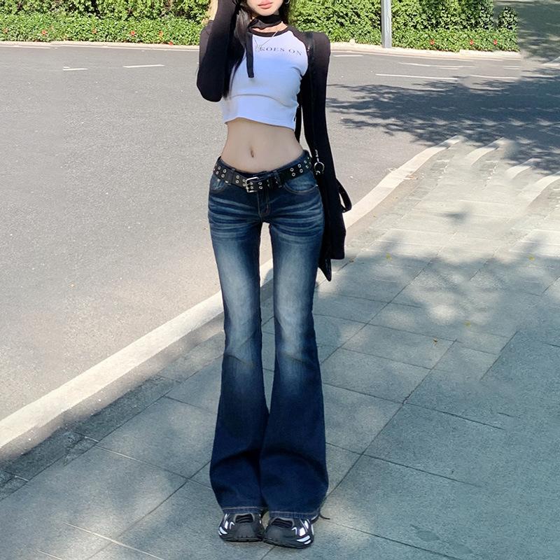 American Nostalgic Low Waist Spice Girl Flared Pants Women's 2025 Spring and Autumn Versatile Elastic Slim Skinny Jeans