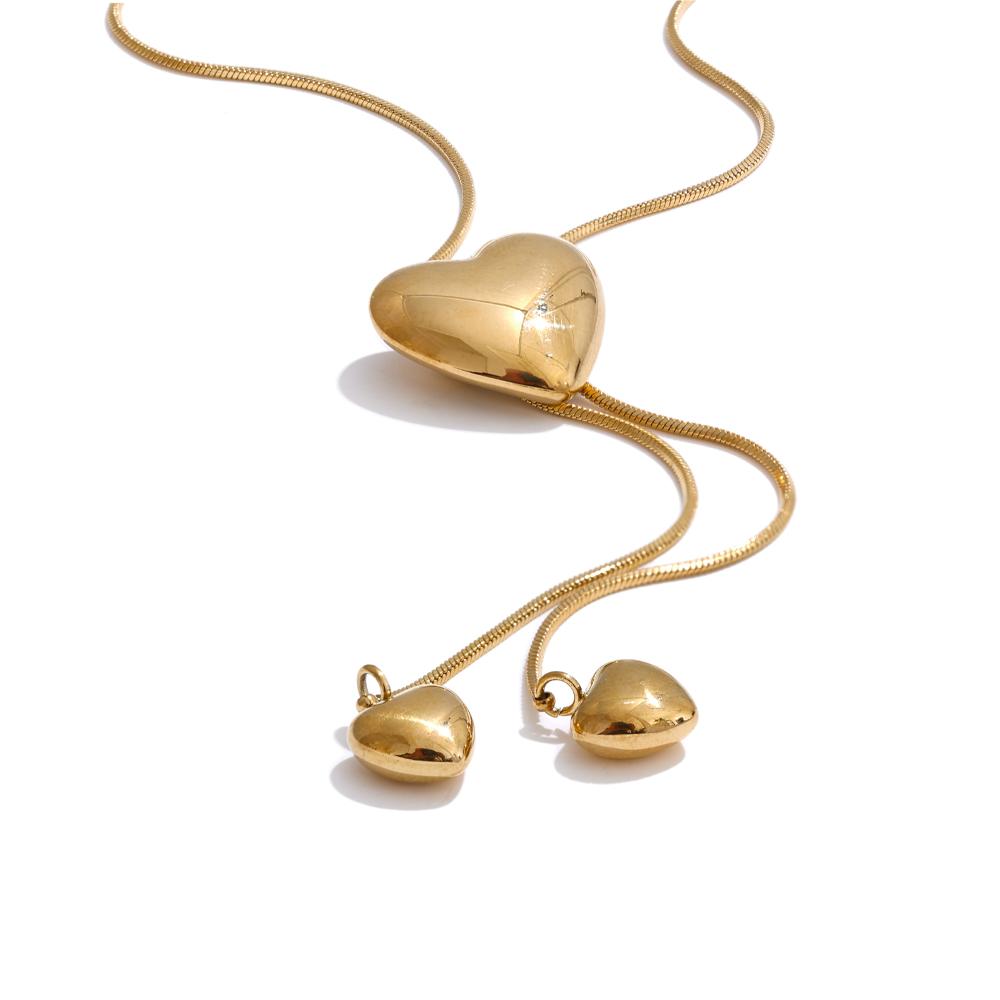 

Yhpup Glossy Stainless Steel Heart Love Chain Long Drop Necklace High Quality Romantic Attractive Jewelry Gift