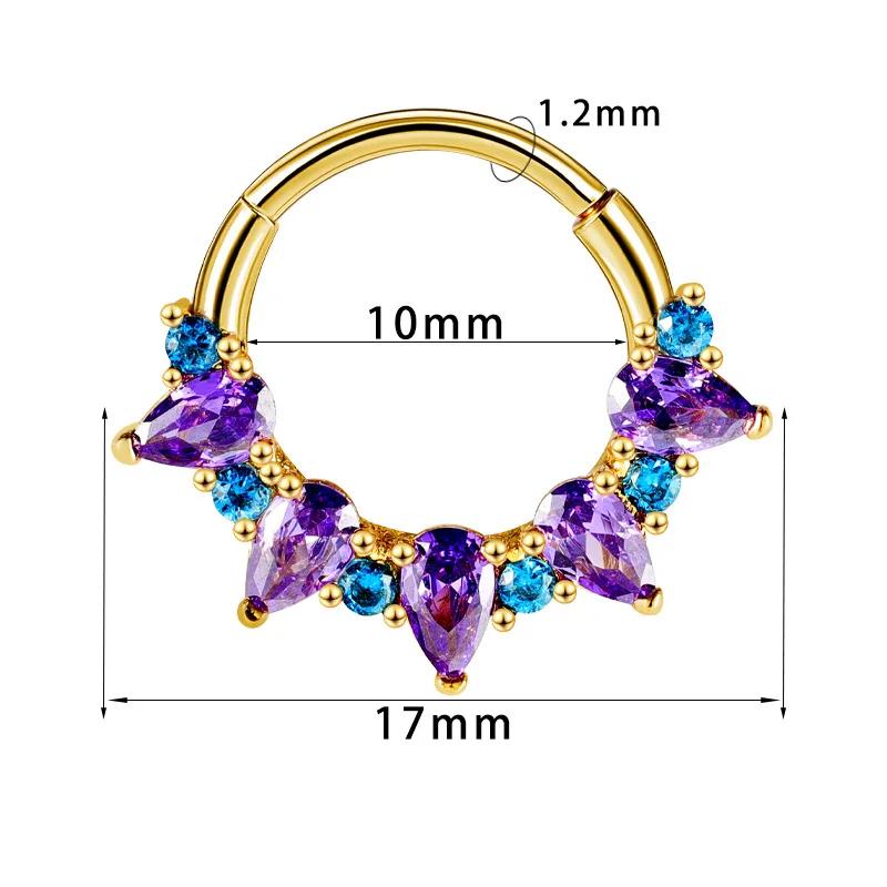 Fashion Gold Color Nose Rings for Women Earrings Surgical Steel Septum Ring Purple Cubic Zirconia Falso Nose Septum Piercing