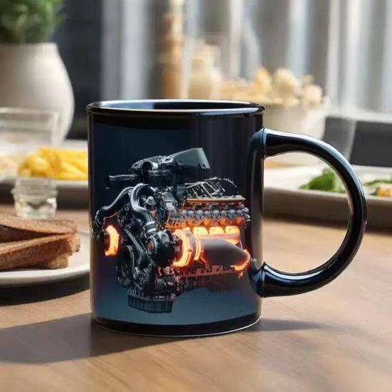3D Engine Print Mug Ceramic Coffee Cup Dishwasher & Microwave Safe Mechanic Workshop Drinkware Unique Gift for Car Enthusiasts Mechanics