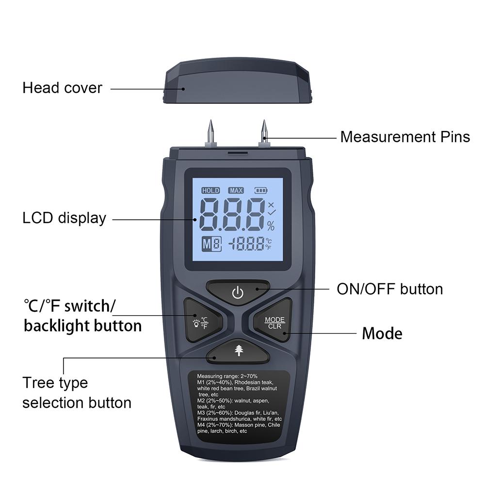 Wood Moisture Meter Digital Moisture Detector with Indicator Accurate Humidity Tester Hygrometer Timber Damp Detector