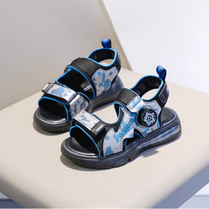 

Детские летние сандалии для мальчиков, модные спортивные, для детей среднего и старшего возраста, с мягкой подошвой, с вращающейся кнопкой, обувь для начальной школы 27 синий