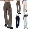 Women Suit Pants Button Zipper Fly High Waist Long Trousers Solid Color Straight Wide Leg Office Lady Pants