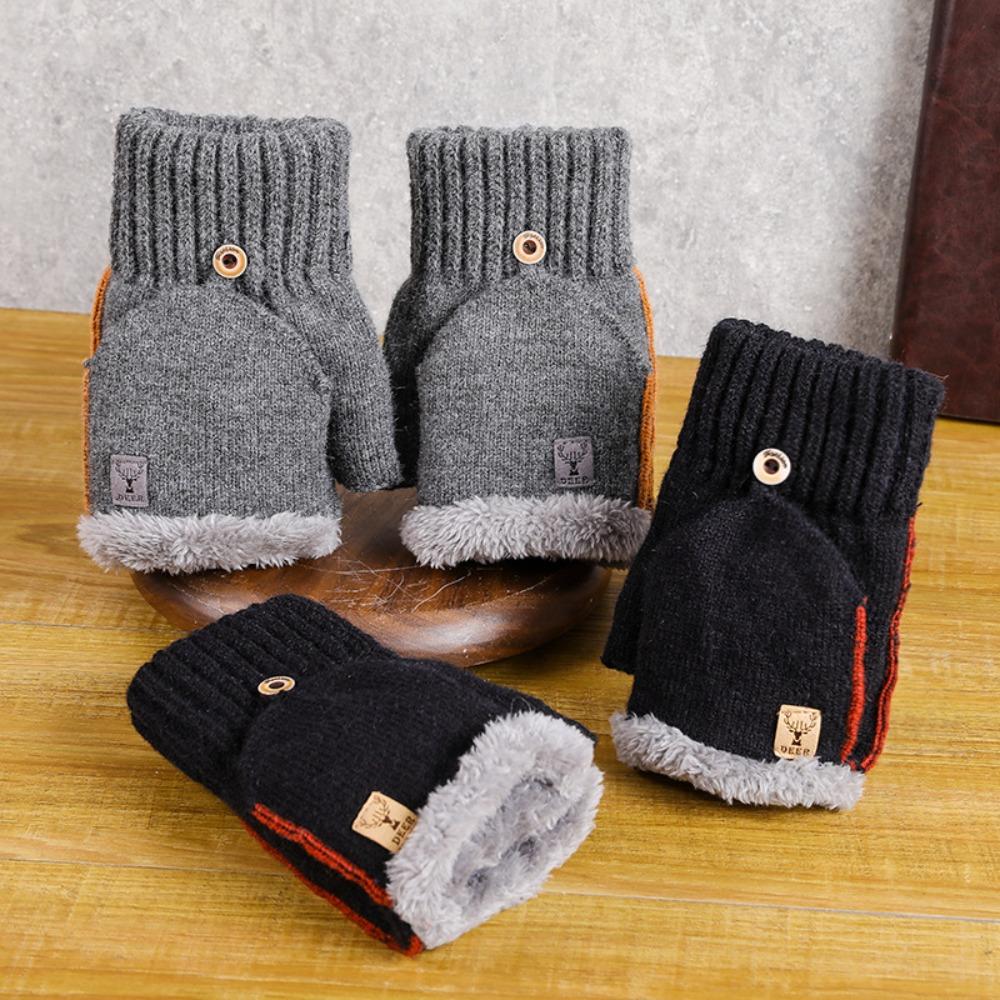 Thickened Dual-use Gloves Acrylic Fibres Half Finger Gloves Gift Knitted Yarn Flip Mittens  Winter