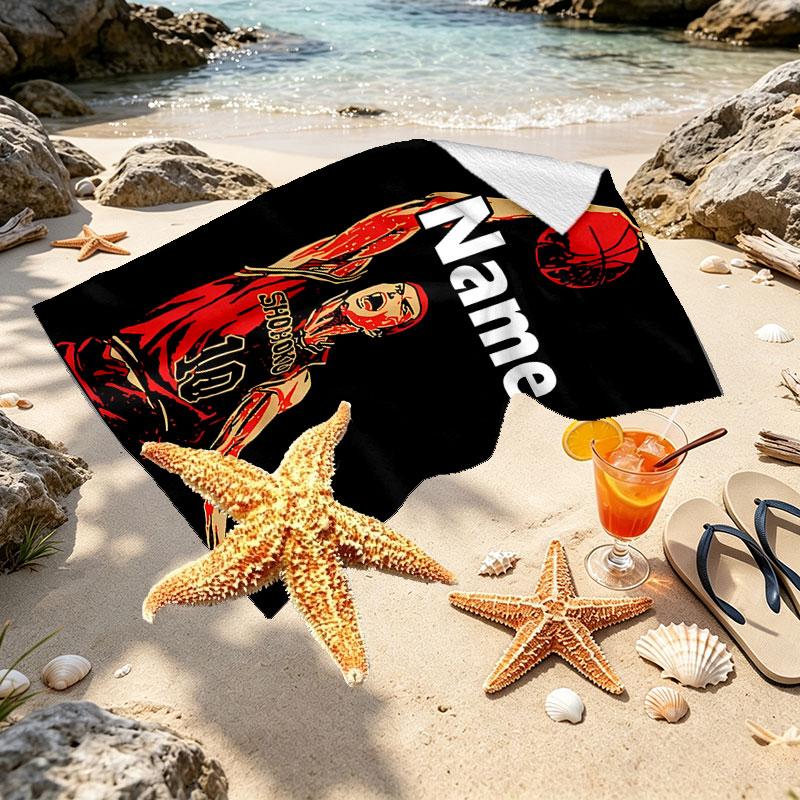 Custom Name Personalized SLAM DUNK Print Beach Towel, for Trip Camping Beach Party Home Decor, Birthday Gift for Family & Friends