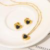 Heart-Shaped Titanium Steel Pendant & Earring Set with Natural Stones, 18K Gold-Plated, Fashionable Retro Jewelry.