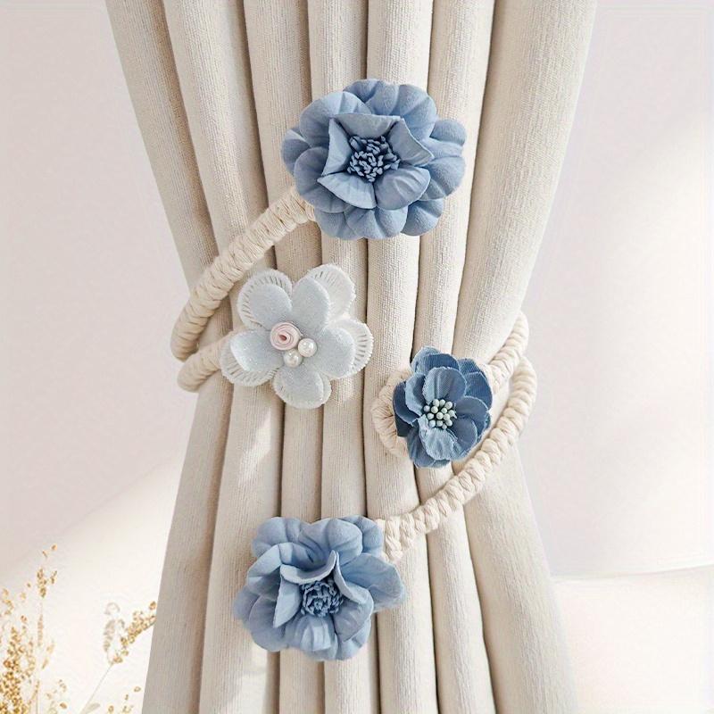 2pcs Elegant 3D Floral Curtain Tieback - Pink Polyester Flower Design with Pearl Accents, Rope-Like Texture for Bedroom & Living Room Home Decor