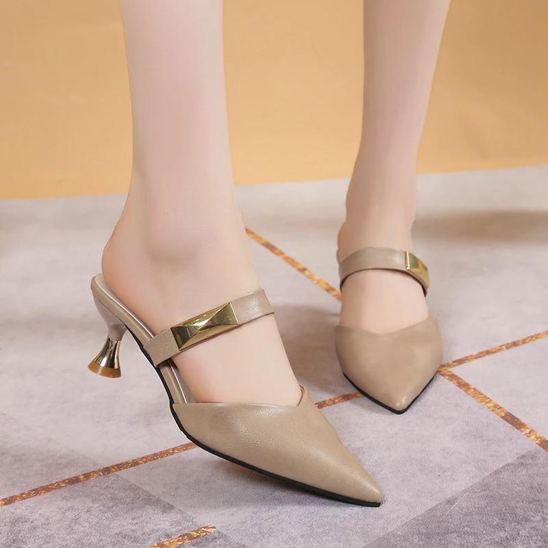 

Shoes for Women 2025 Fashion Slingbacks Women s High Heels Hot Sale Plus Size Dress Pumps Women New Metal Decoration Heels Women 35 чёрный