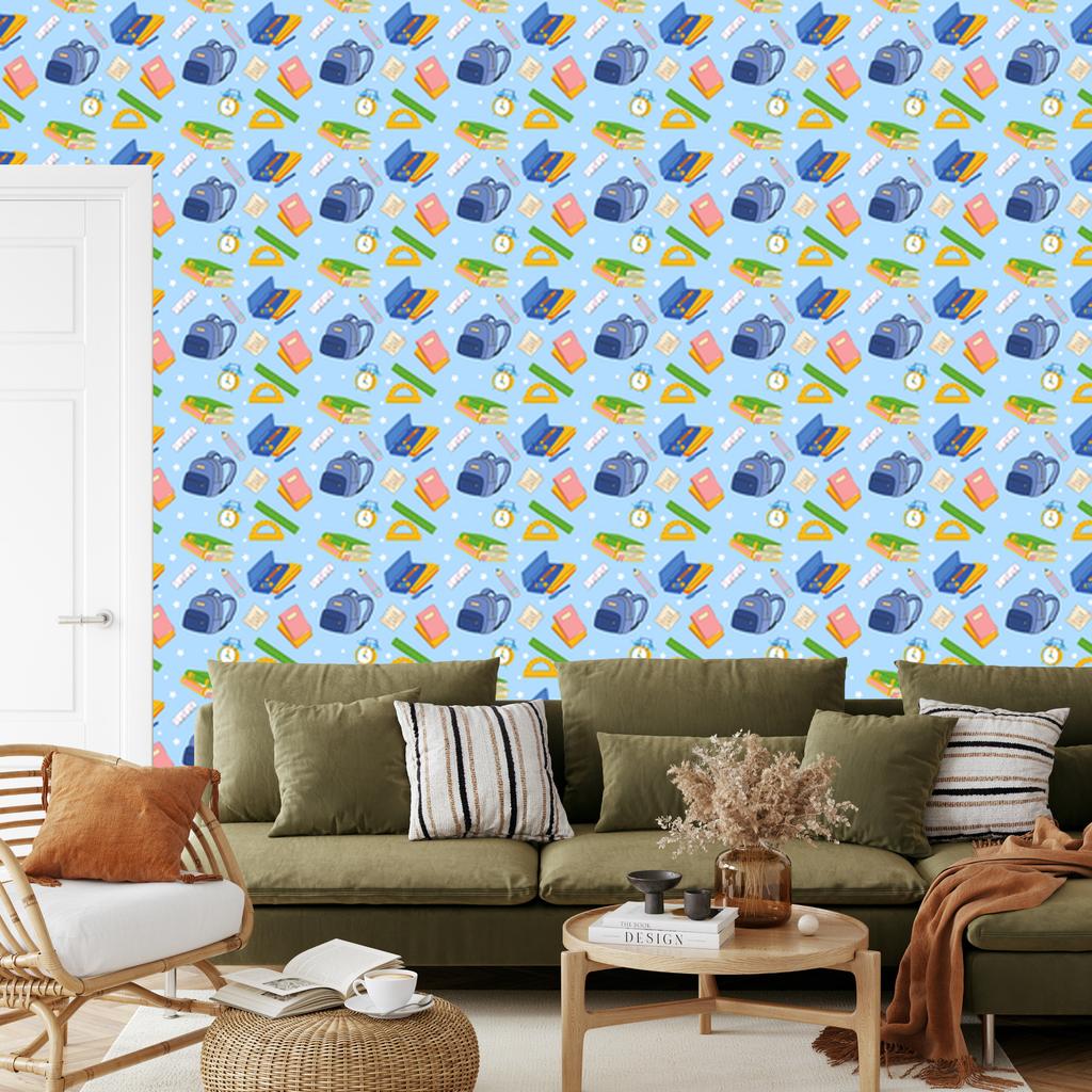 Back to School Wallpaper Azure and Blue for Living Room and Bedroom 50x1000