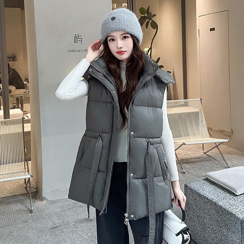 Autumn and winter women's sleeveless milk silk cotton clothes, hooded waist vest, small man wearing vest