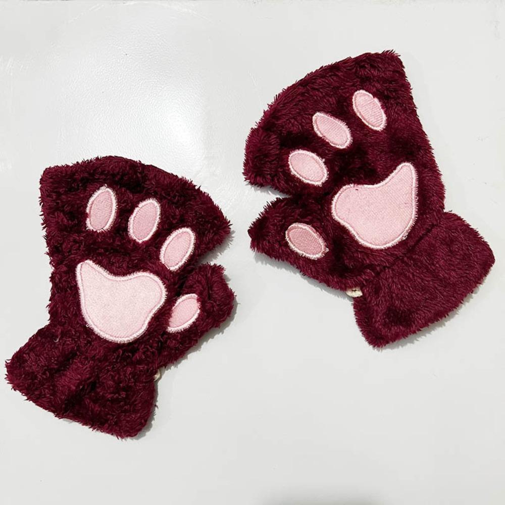 Soft Cartoon Anti-cold Mittens Thickened Animal Fingerless Gloves Bear Paw Mittens  Outdoor
