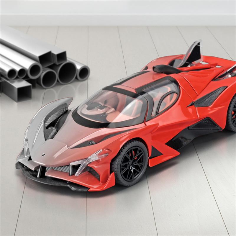 ABAA1 1:24 Project EVO Toy Model Car Diecast Metal Doors Opened Supercar Sound Light Pull Back Vehicles Boys Collection GiftVV