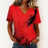 Womens Halloween Print V Neck Pullover Top Short Sleeve Casual Shirt Lightweight Comfortable Fit