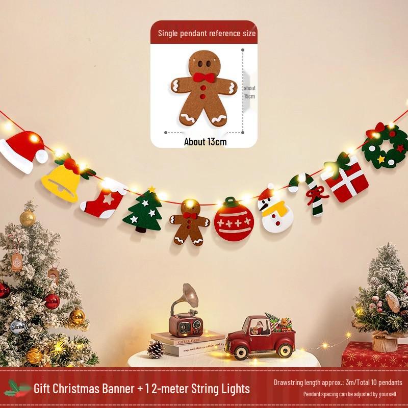 Christmas Tree Hanging Ornaments & Festive Decorations with Atmosphere Lights & Pull Flowers