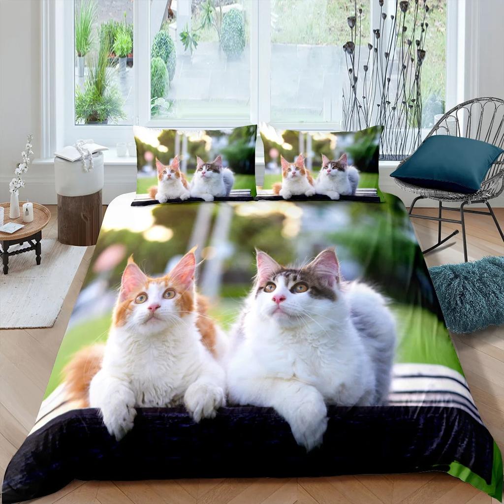 Cat Duvet Cover Set Lovely Animal Bedding Multiple Colour 23PCS Quilt Cover,TwinFullQueenKing Size Polyester Comforter Cover