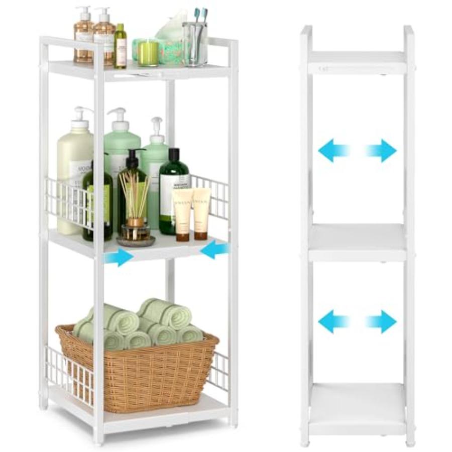 

Expandable Slim Storage Shelf 3 Tier Metal Shelving Unit for Bathroom Storage Organizer Free-Standing Narrow Shelf Open Floor S United States