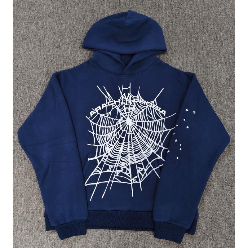 Heavy fleece foam print spider web hoodie sports casual sweater sweatpants set
